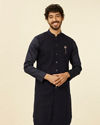 alt message - Manyavar Men Dark Blue Self Striped Kurta image number 0